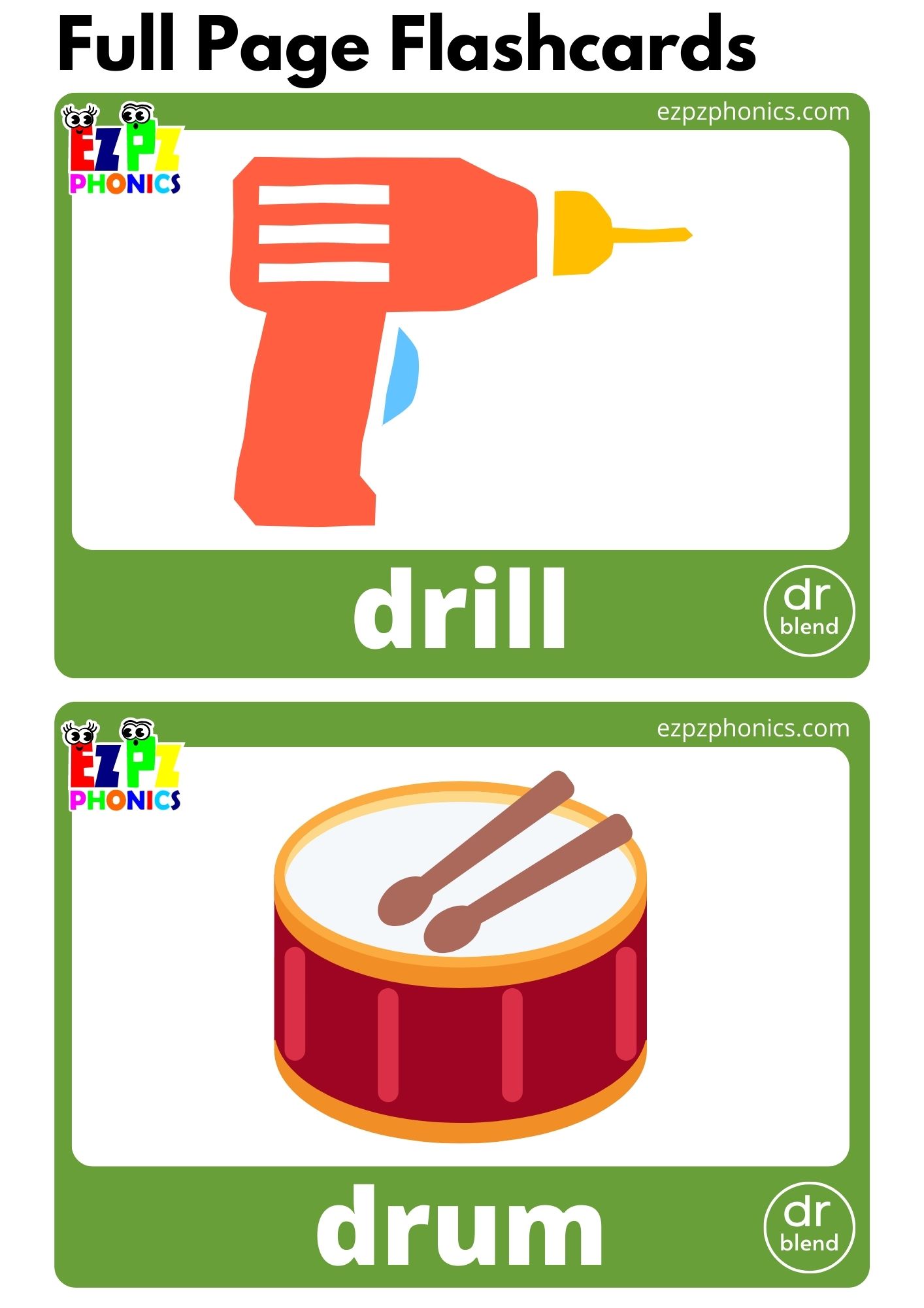 DR Blends Phonics Flashcards with Images and Words Download Free Printable PDF or View Online for Teaching Phonics to Kindergarten and ESL Students